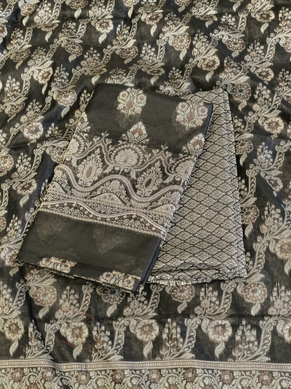Black Cotton Floral Resham Boota Banarasi Suit with Resham Jaal Dupatta Banarasi Suit 600AJ_PJS30