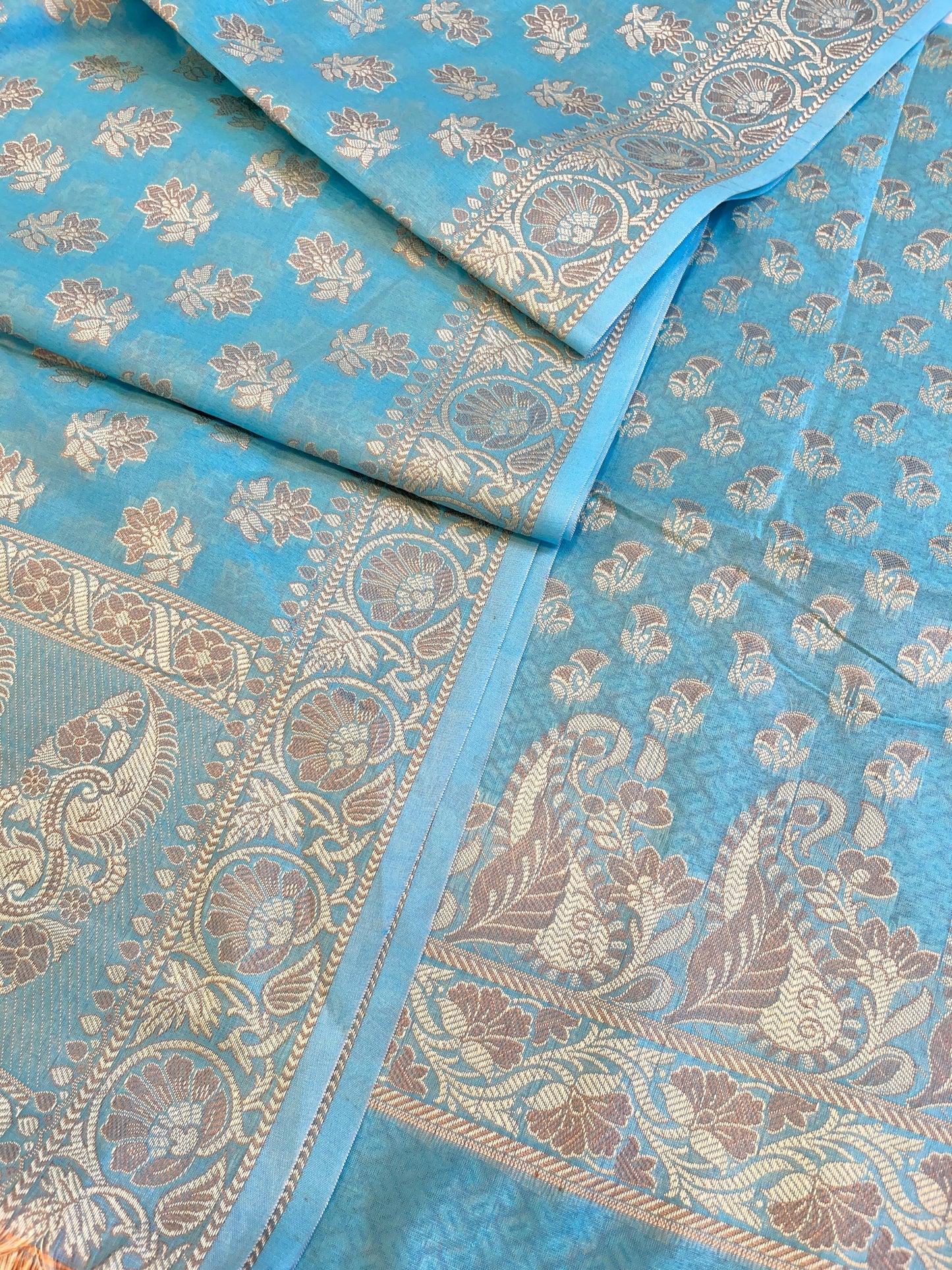 Light Blue Cotton Alfi Resham with Floral Booti Dupatta Banarasi Suit 600AJ_PJS3