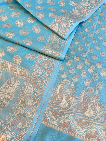 Light Blue Cotton Alfi Resham with Floral Booti Dupatta Banarasi Suit 600AJ_PJS3