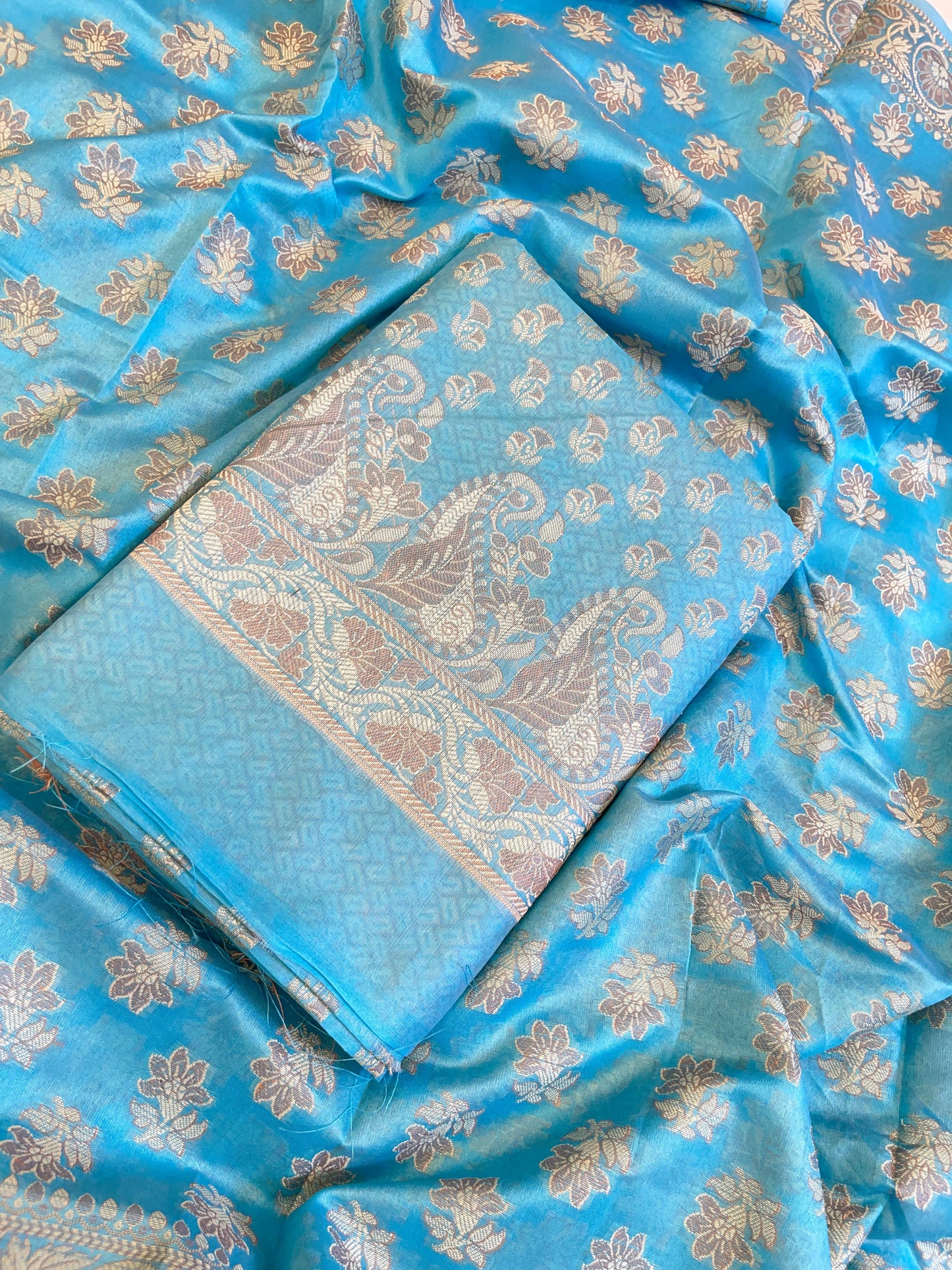 Light Blue Cotton Alfi Resham with Floral Booti Dupatta Banarasi Suit 600AJ_PJS3