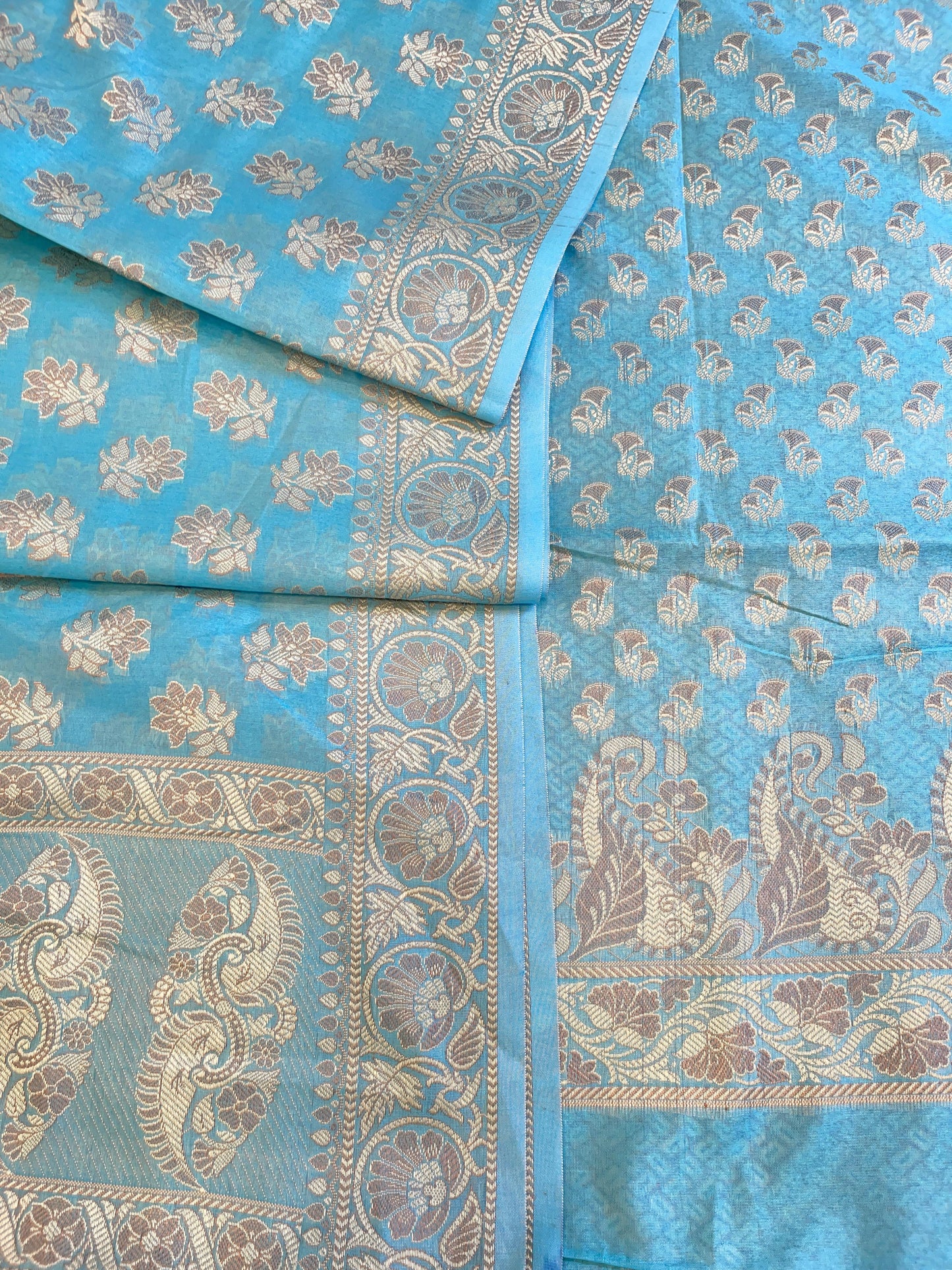 Light Blue Cotton Alfi Resham with Floral Booti Dupatta Banarasi Suit 600AJ_PJS3