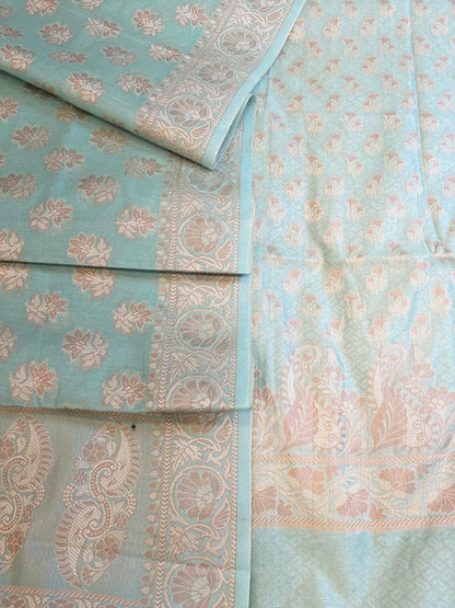 Seagreen Cotton Alfi Resham with Floral Booti Dupatta Banarasi Suit 600AJ_PJS5