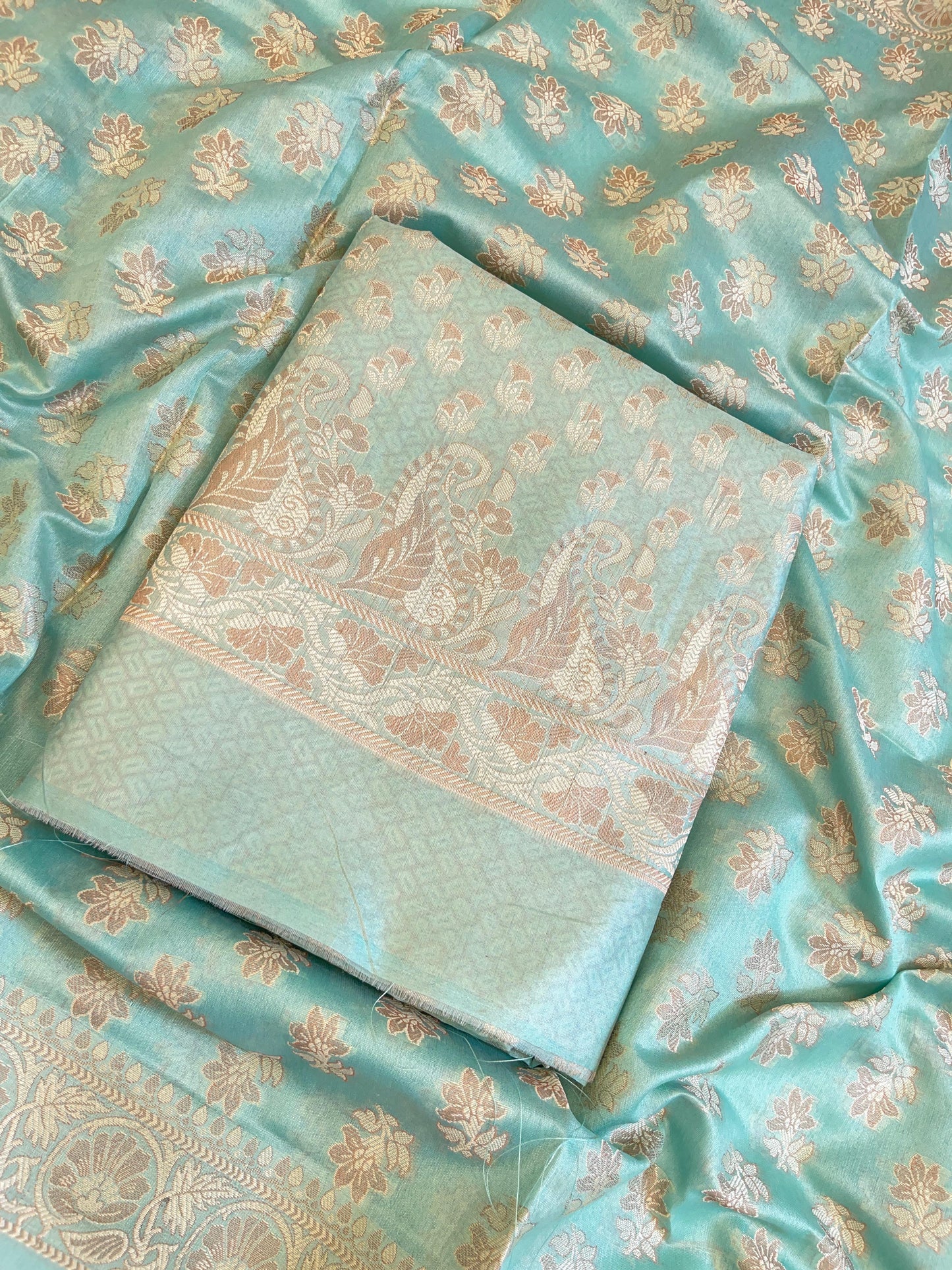 Seagreen Cotton Alfi Resham with Floral Booti Dupatta Banarasi Suit 600AJ_PJS5