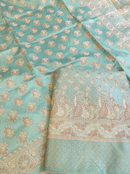 Seagreen Cotton Alfi Resham with Floral Booti Dupatta Banarasi Suit 600AJ_PJS5