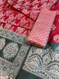 Red Cotton Alfi Resham Floral Boota Contrast Darkgreen Border Banarasi Suit 600AJ_PJS9