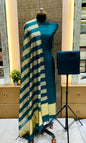 Indigo Blue Cotton Silk Banarasi Suit with Gold Zari Stripe Dupatta 600SKL_CS12