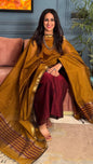 Mustard Gold Cotton Silk Banarasi Suit with Contrast Maroon Bottom & Zari Patti Dupatta 600SKL_CS20