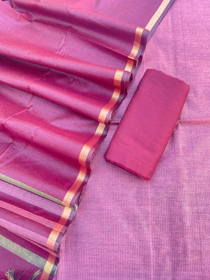 Burgundy Cotton Silk Banarasi Suit with Gold Zari Stripe Dupatta 600SKL_CS26