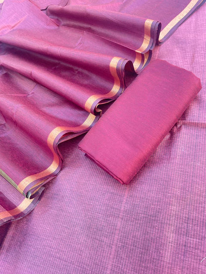 Burgundy Cotton Silk Banarasi Suit with Gold Zari Stripe Dupatta 600SKL_CS26