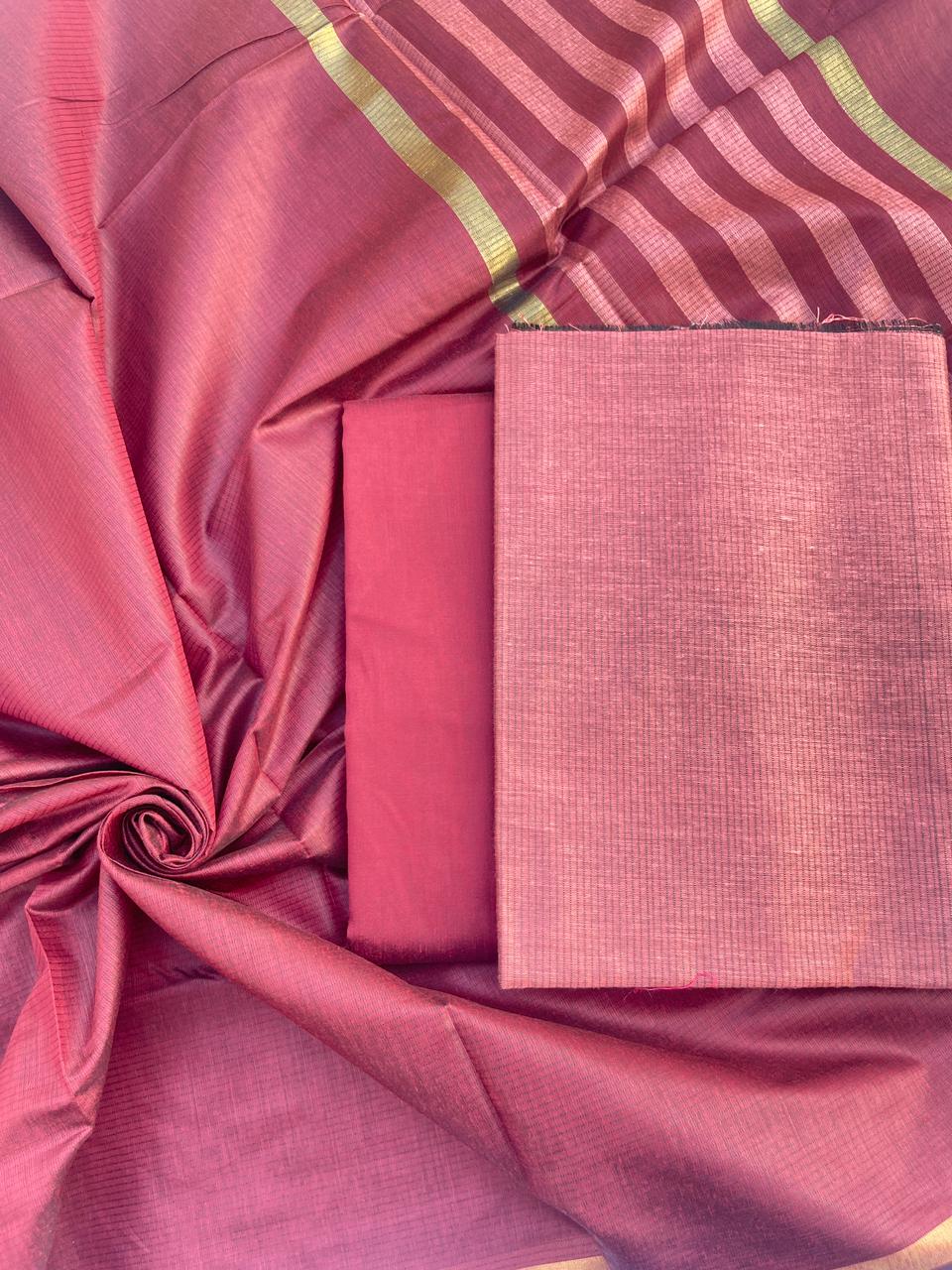 Burgundy Cotton Silk Banarasi Suit with Gold Zari Stripe Dupatta 600SKL_CS26