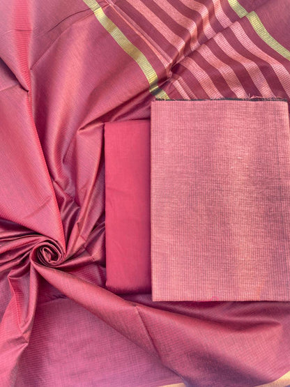 Burgundy Cotton Silk Banarasi Suit with Gold Zari Stripe Dupatta 600SKL_CS26