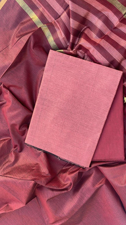 Burgundy Cotton Silk Banarasi Suit with Gold Zari Stripe Dupatta 600SKL_CS26