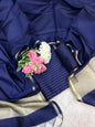 Navy Blue Cotton Silk Zari Stripe Banarasi Suit with Plain Zari Border Dupatta 600SKL_CS31
