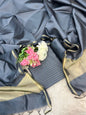 Grey Cotton Silk Zari Stripe Banarasi Suit with Plain Zari Border Dupatta 600SKL_CS33