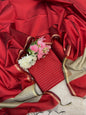 Red Cotton Silk Zari Stripe Banarasi Suit with Plain Zari Border Dupatta 600SKL_CS35