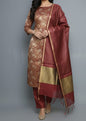 Maroon Silk Brocade Resham Zari Banarasi Suit with Cotton Stripe Zari Dupatta 600SKL_MB1