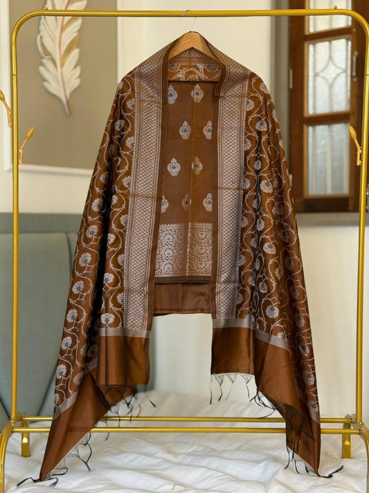 Brown Dupion Silk Banarasi Suit with Intricate Jaal Dupatta 600SKL_SD2