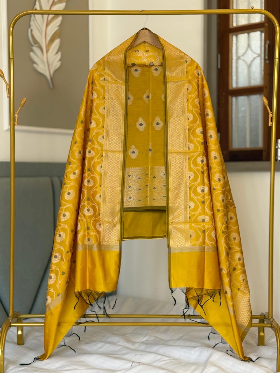 Gold Dupion Silk Banarasi Suit with Intricate Jaal Dupatta 600SKL_SD3