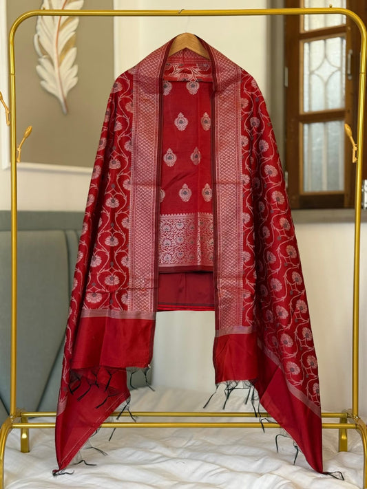 Red Dupion Silk Banarasi Suit with Intricate Jaal Dupatta 600SKL_SD6