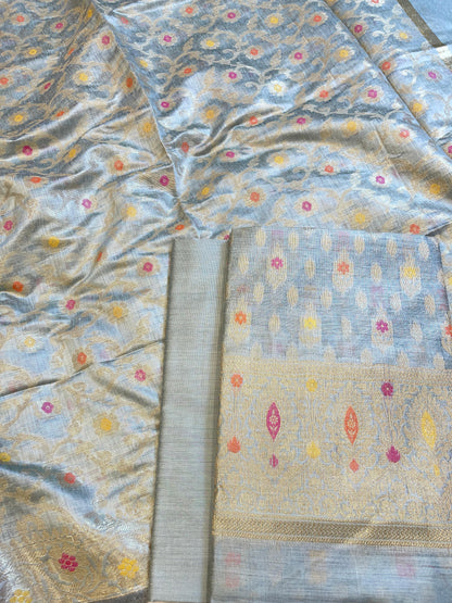 Light Sky Blue Cotton Resham Minakari Floral Zari Booti Banarasi Suit 625AJ_PBC11