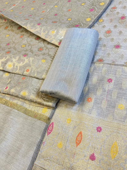 White Cotton Resham Minakari Floral Zari Booti Banarasi Suit 625AJ_PBC15