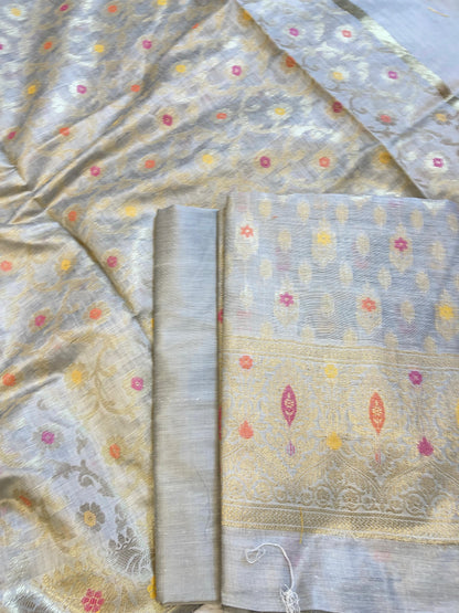 White Cotton Resham Minakari Floral Zari Booti Banarasi Suit 625AJ_PBC15