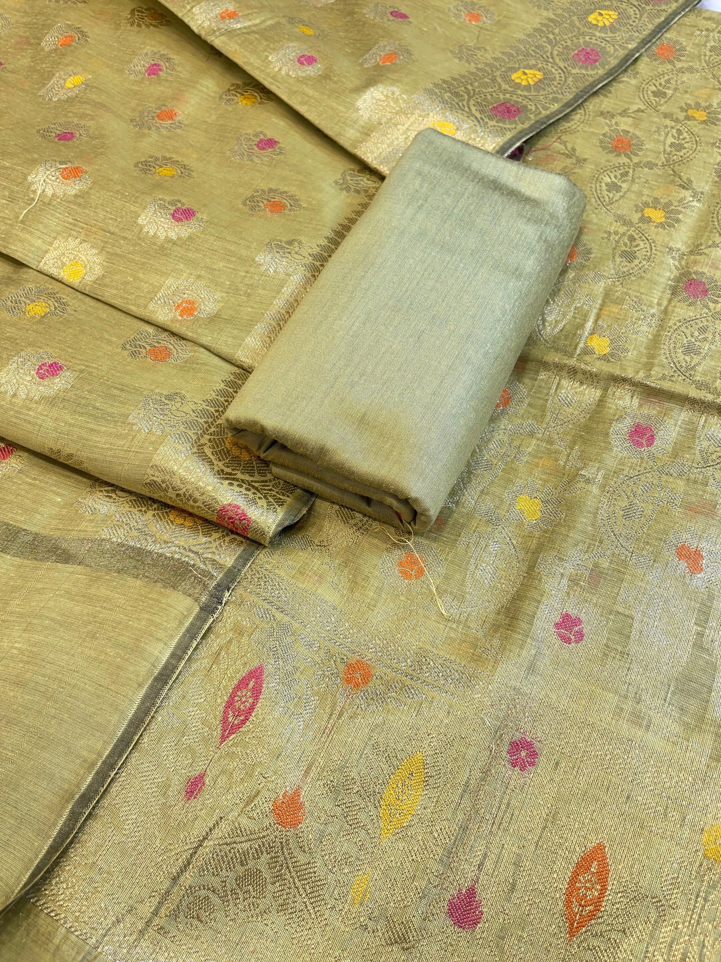 Green Cotton Resham Minakari Zari Jaal Banarasi Suit 625AJ_PBC20