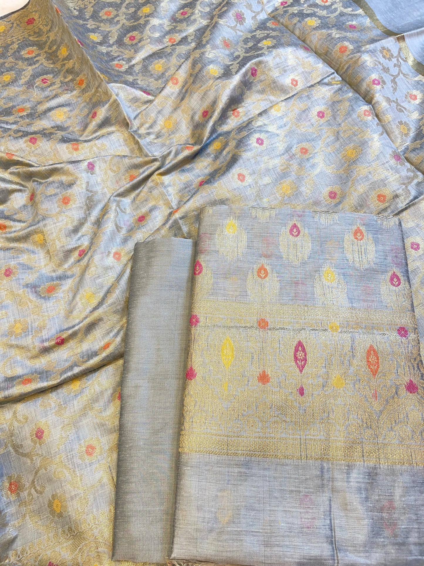 Cool Grey Cotton Resham Minakari Zari Booti Banarasi Suit 625AJ_PBC25