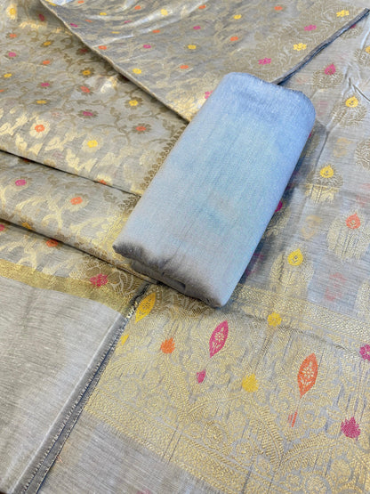 Cool Grey Cotton Resham Minakari Zari Booti Banarasi Suit 625AJ_PBC25