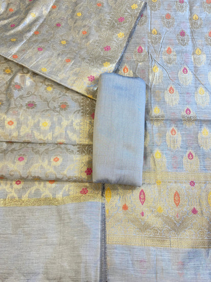 Cool Grey Cotton Resham Minakari Zari Booti Banarasi Suit 625AJ_PBC25