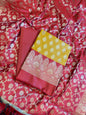 Mustard Yellow Art Silk Floral Zari Chunri Booti Contrast Banarasi Suit with Red Dupatta 625AJ_TPT31