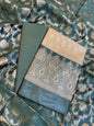 Beige Art Silk Floral Zari Booti Contrast Banarasi Suit with Darkgreen Dupatta 625AJ_TPT56