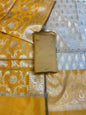 Beige Art Silk Floral Zari Booti Contrast Banarasi Suit with Mustard Yellow Dupatta 625AJ_TPT57