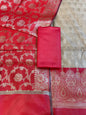 Beige Art Silk Floral Zari Booti Contrast Banarasi Suit with Red Dupatta 625AJ_TPT58