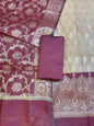 Beige Art Silk Floral Zari Booti Contrast Banarasi Suit with Maroon Dupatta 625AJ_TPT59
