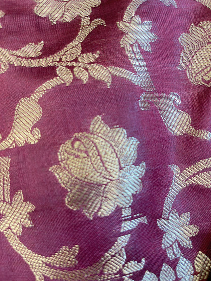 Beige Art Silk Floral Zari Booti Contrast Banarasi Suit with Maroon Dupatta 625AJ_TPT59