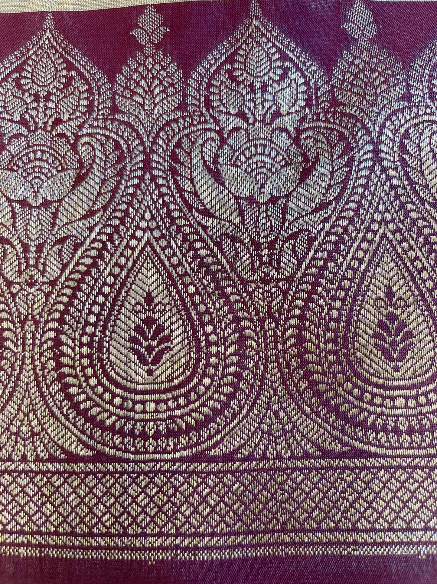 Beige Art Silk Floral Zari Booti Contrast Banarasi Suit with Maroon Dupatta 625AJ_TPT59