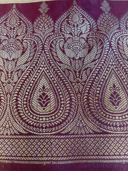 Beige Art Silk Floral Zari Booti Contrast Banarasi Suit with Maroon Dupatta 625AJ_TPT59