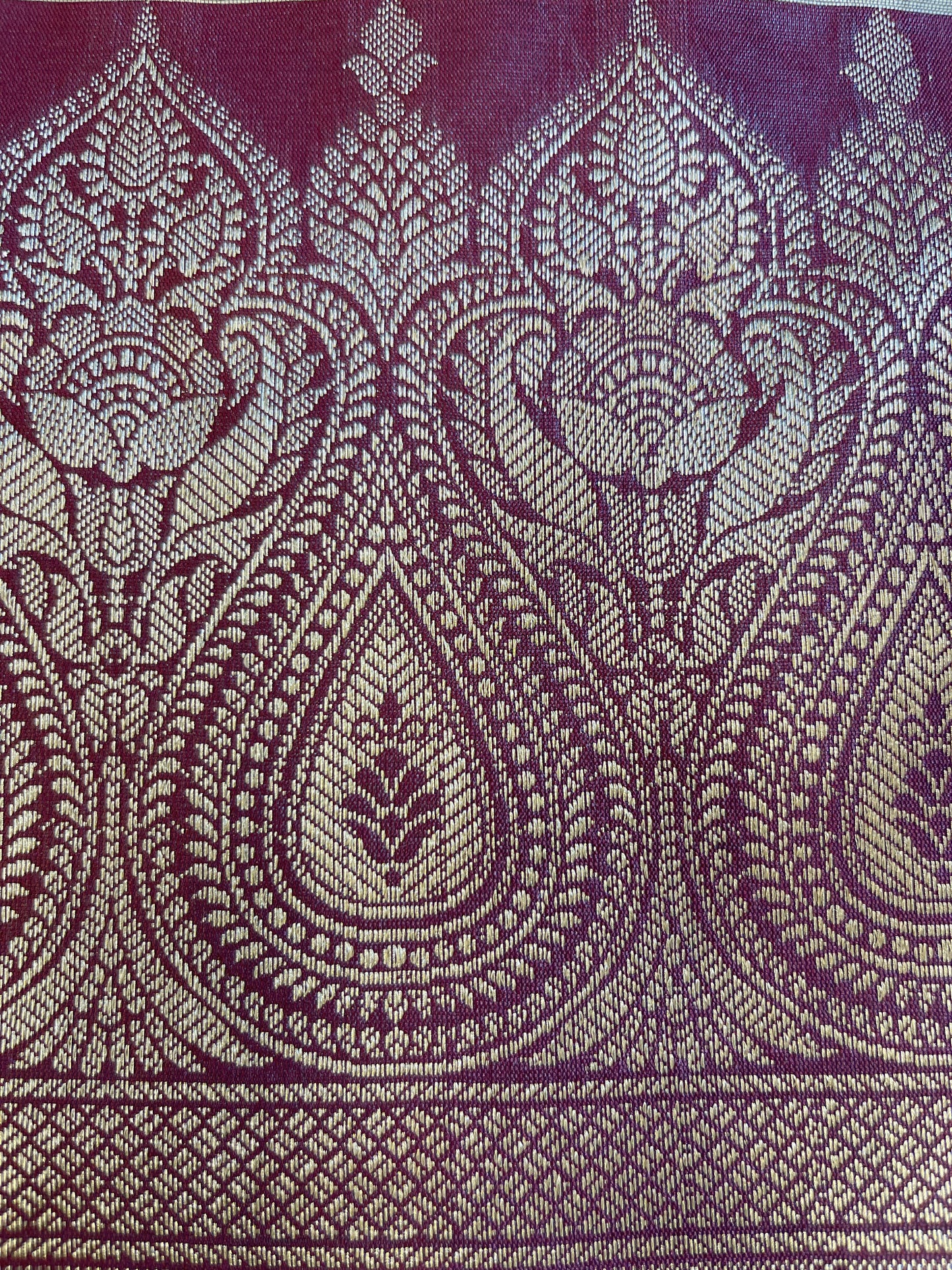 Beige Art Silk Floral Zari Booti Contrast Banarasi Suit with Maroon Dupatta 625AJ_TPT59