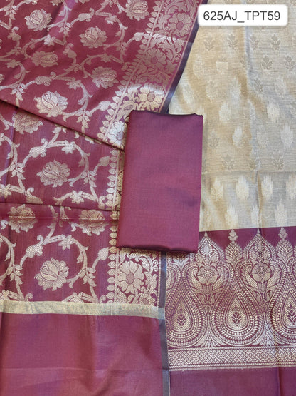 Beige Art Silk Floral Zari Booti Contrast Banarasi Suit with Maroon Dupatta 625AJ_TPT59