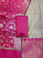 Beige Art Silk Floral Zari Booti Contrast Banarasi Suit with Magenta Dupatta 625AJ_TPT60
