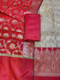 Beige Art Silk Floral Zari Jaal Contrast Banarasi Suit with Red Dupatta 625AJ_TPT61