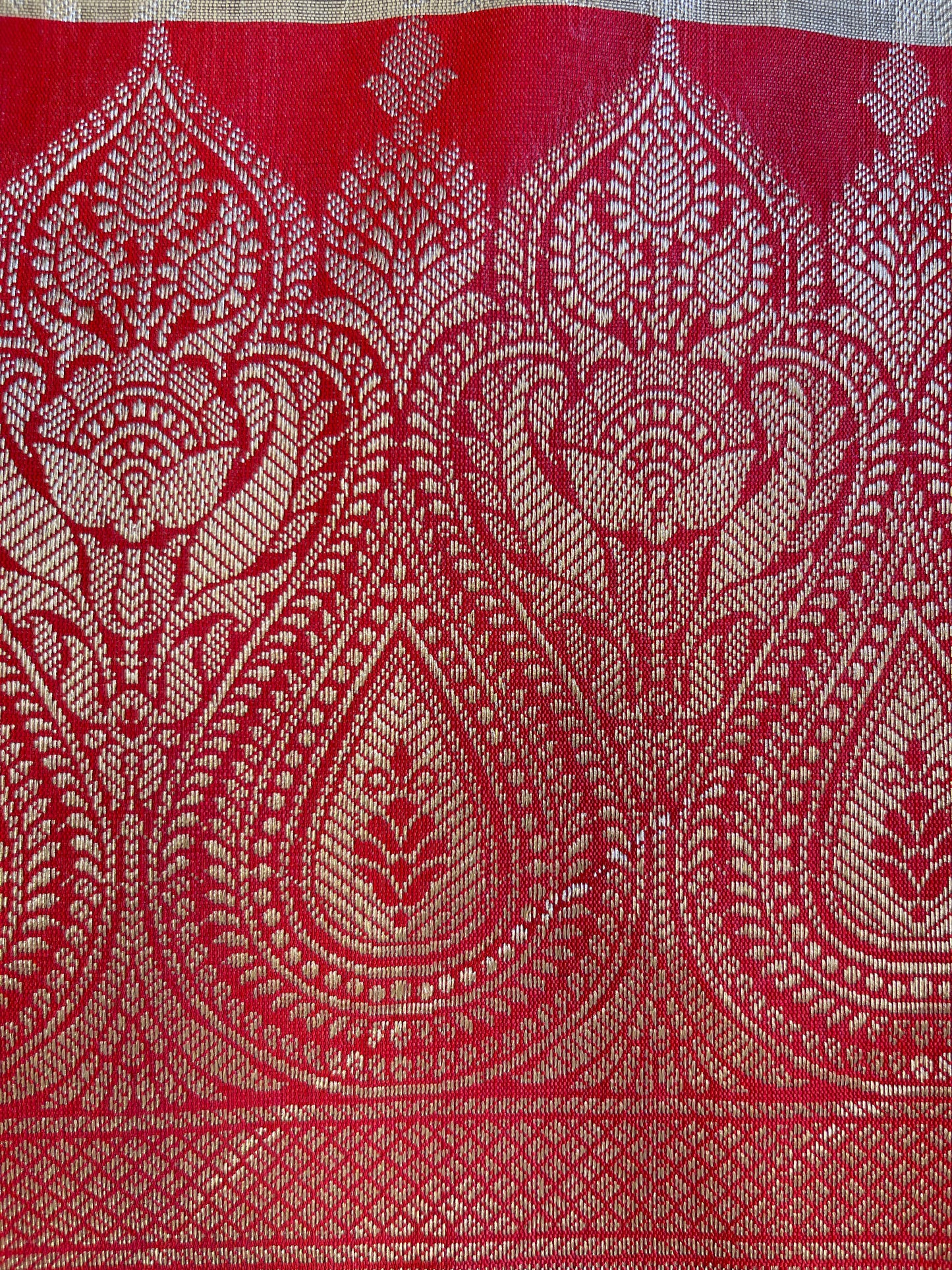 Beige Art Silk Floral Zari Jaal Contrast Banarasi Suit with Red Dupatta 625AJ_TPT61