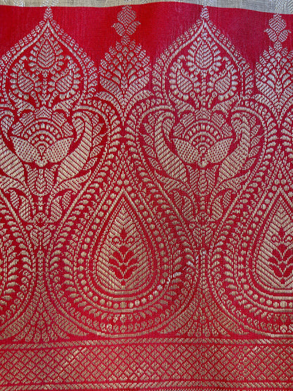 Beige Art Silk Floral Zari Jaal Contrast Banarasi Suit with Red Dupatta 625AJ_TPT61