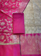 Beige Art Silk Floral Zari Jaal Contrast Banarasi Suit with Magenta Dupatta 625AJ_TPT62