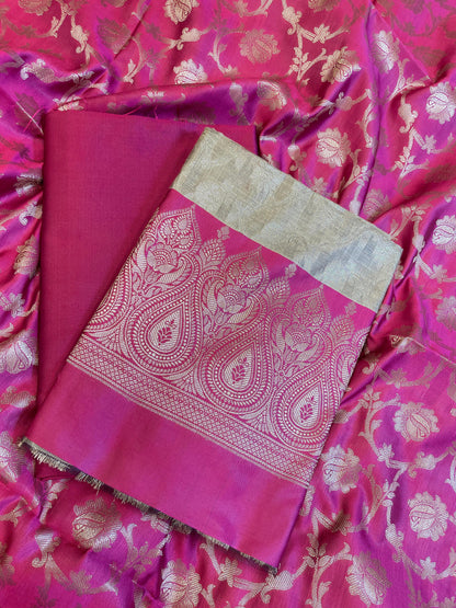 Beige Art Silk Floral Zari Jaal Contrast Banarasi Suit with Magenta Dupatta 625AJ_TPT62