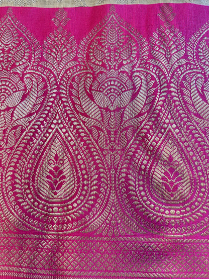 Beige Art Silk Floral Zari Jaal Contrast Banarasi Suit with Magenta Dupatta 625AJ_TPT62