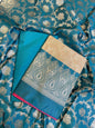 Beige Art Silk Floral Zari Jaal Contrast Banarasi Suit with Seagreen Dupatta 625AJ_TPT63