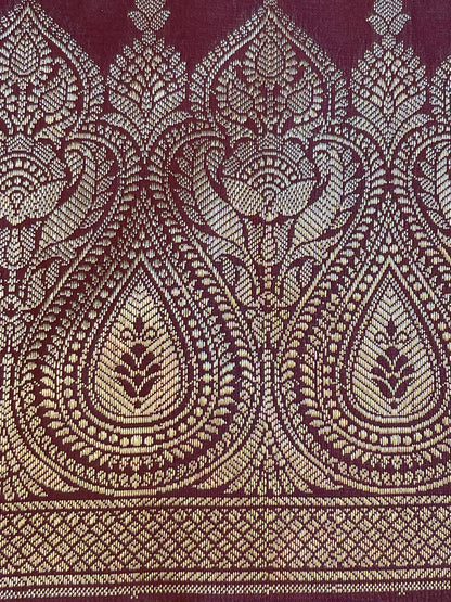 Beige Art Silk Floral Zari Jaal Contrast Banarasi Suit with Maroon Dupatta 625AJ_TPT66