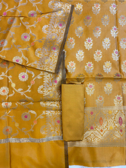 Mustard Tapeta Silk Floral Mina Zari Booti Banarasi Suit 625AJ_TPT72